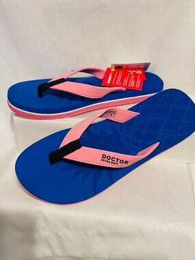 Doctors Extra Soft-NWT-Women's Flip Flops Sz. 7-Blue/Pink-Pineapple-Soft-Comfy